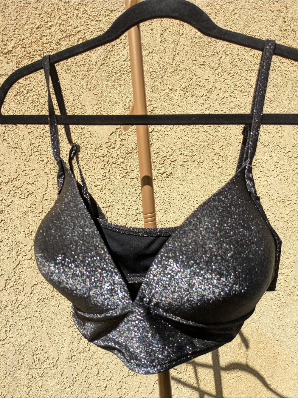 Bar III Black Glitter Bralette with Adjustable Straps Sz XL